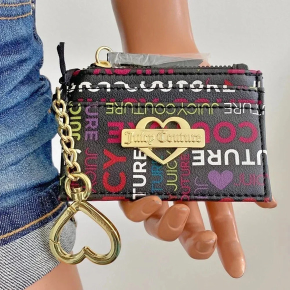 Juicy Couture Black ID Card Case Keychain Bag Charm NWT - Picture 2 of 6